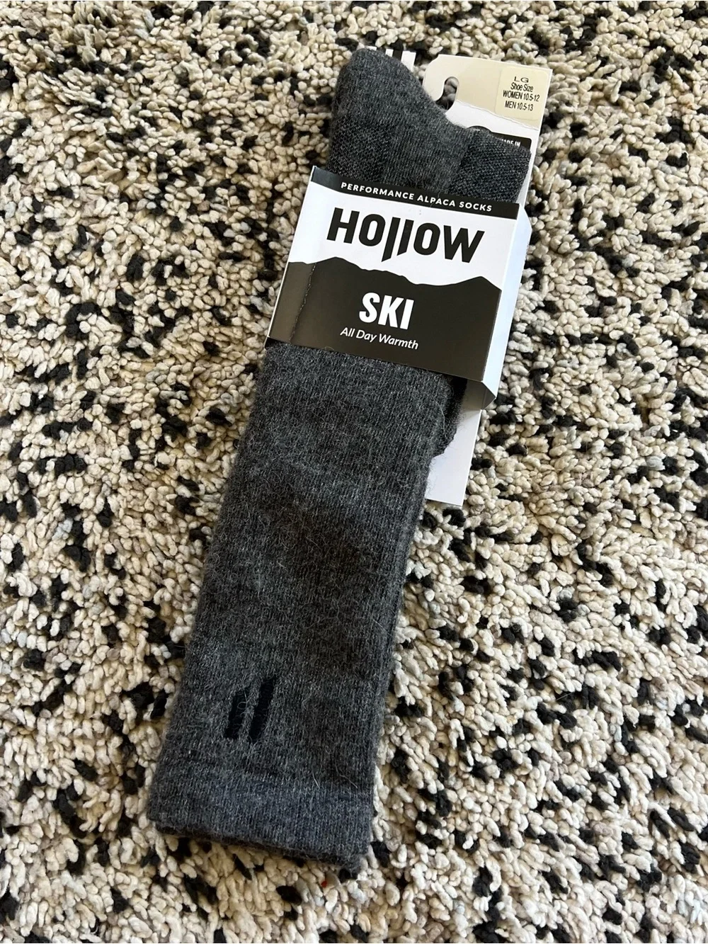 Hollow Alpaca Ski Socks All Day Warmth Grey Size Large